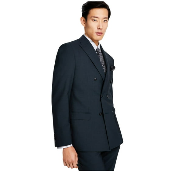 Bar Iii Mens Slim fit Double Breasted Suit Jacket Blazer 44 R Green Solid Wool