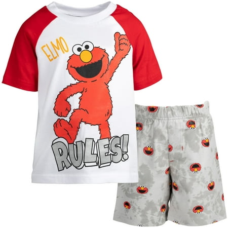 

Sesame Street Elmo Toddler Boys T-Shirt and French Terry Shorts Outfit Set White/Gray 3T