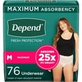 thumbnail image 1 of Depend Fresh Protection Adult Incontinence Underwear for Women (Formerly Depend Fit-Flex), Disposable, Maximum, Medium, Blush, 76 Count (2 Packs of 38), 1 of 3