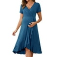 thumbnail image 1 of Vestido de Maternidad con Envoltura para el Día de la Madre, Escote en V, Dobladillo con Volantes, Semi Formal, Fotos de Fiesta, Cóctel, Vestidos para Embarazadas, Azul Lago M, 1 of 6