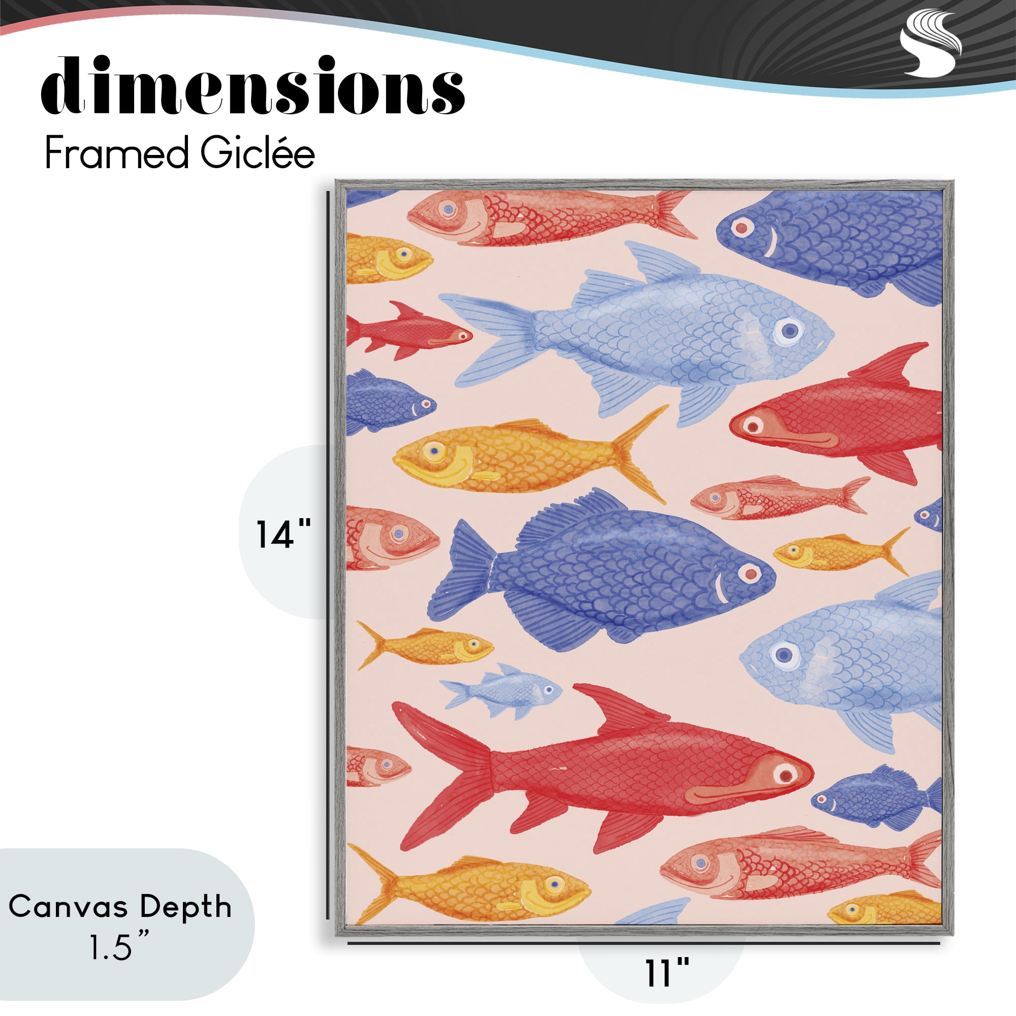 Stupell Industries Red Yellow and Blue Fish Gray Framed Giclee Art, design by The Paper Curator