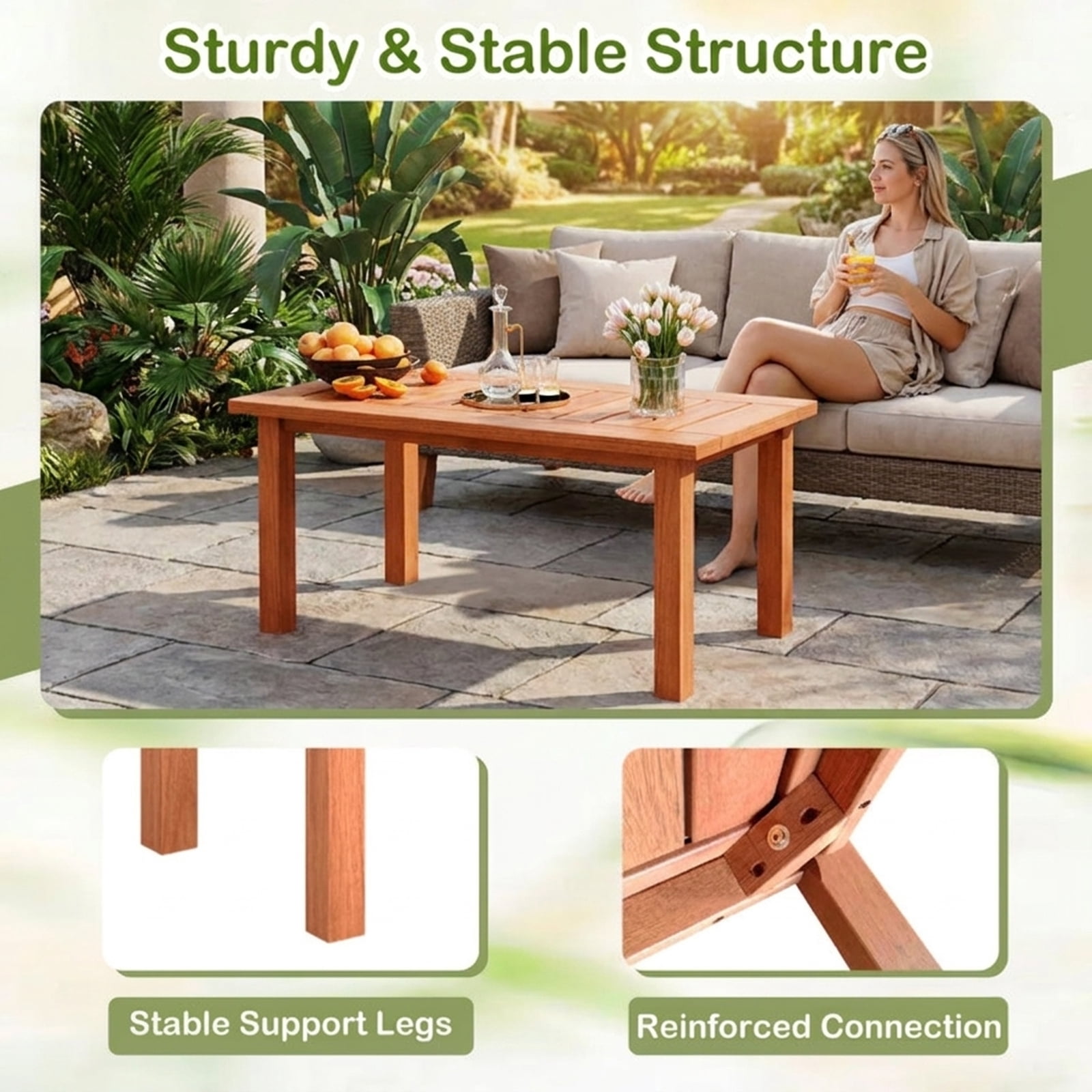 Biotree Outdoor Coffee Table Patio Coffee Table with Slatted Tabletop for Deck Poolside Porch Backyard, Natural