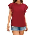 thumbnail image 3 of Youyipin Womens Tops Ruffle Short Sleeve Cute Crew Neck Bacis T Shirts Casual Blouses Summer Tops For Women, 3 of 8