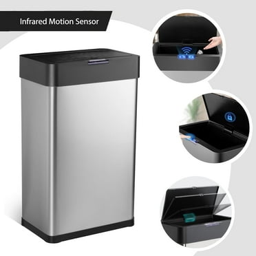 Silver Automatic Trash Can, Kitchen, Office, Bedroom Touchless Motion Sensor Trash Can Stainless Steel with Lid - 16 Gallon
