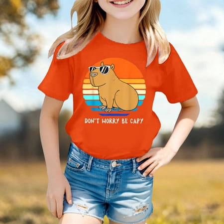 Wuxian Kids Toddler Kid Girls Cute Mardi Gras Shirts Cartoon Print Short Sleeve Crewneck Sports Casual T-Shirt For Toddler Breathable Tee Top Dailywear Basic Tees Orange 3-4 Years