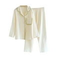 thumbnail image 1 of FAIWAD Womens Cotton Pajama Sets Long Sleeve Lapel Button Shirt and Wide Leg Pants Simple Breathable Set, 1 of 9