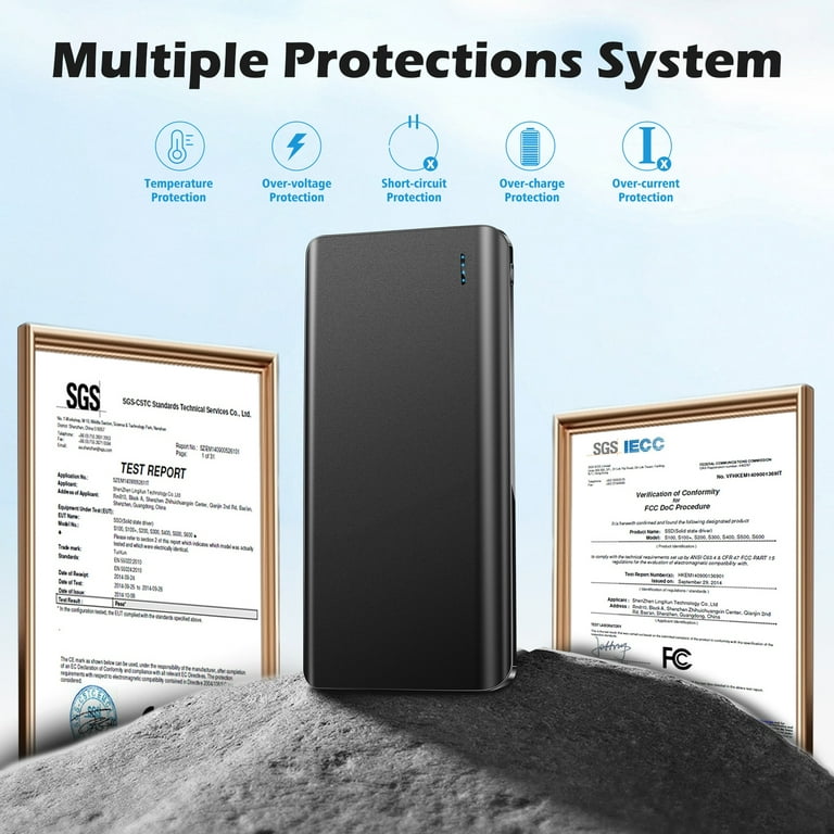 20000 mAh Portable Charger Power Bank, Dual USB, for iPhone, iPad