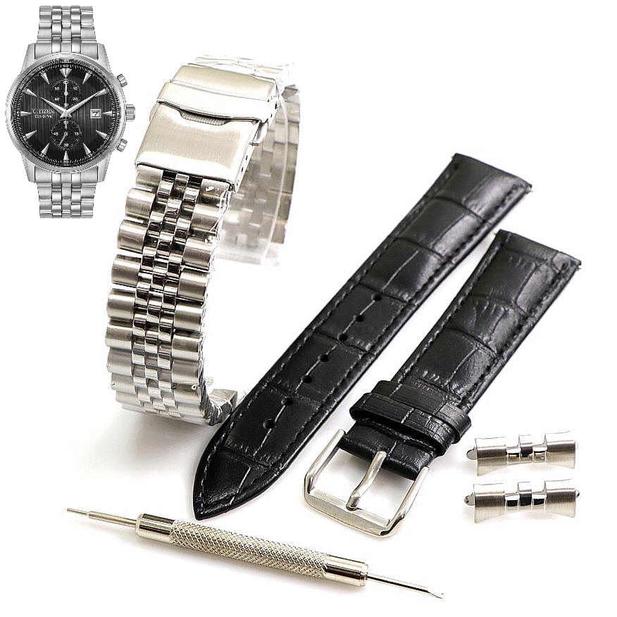 Steel Leather Replacement watch band Fits Citizen EcoDrive Corso CA700004H 55E