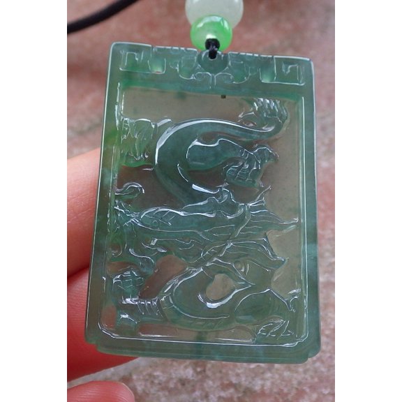 Icy Green Natural A Jade jadeite Pendant Dragon Necklace 678419 TN