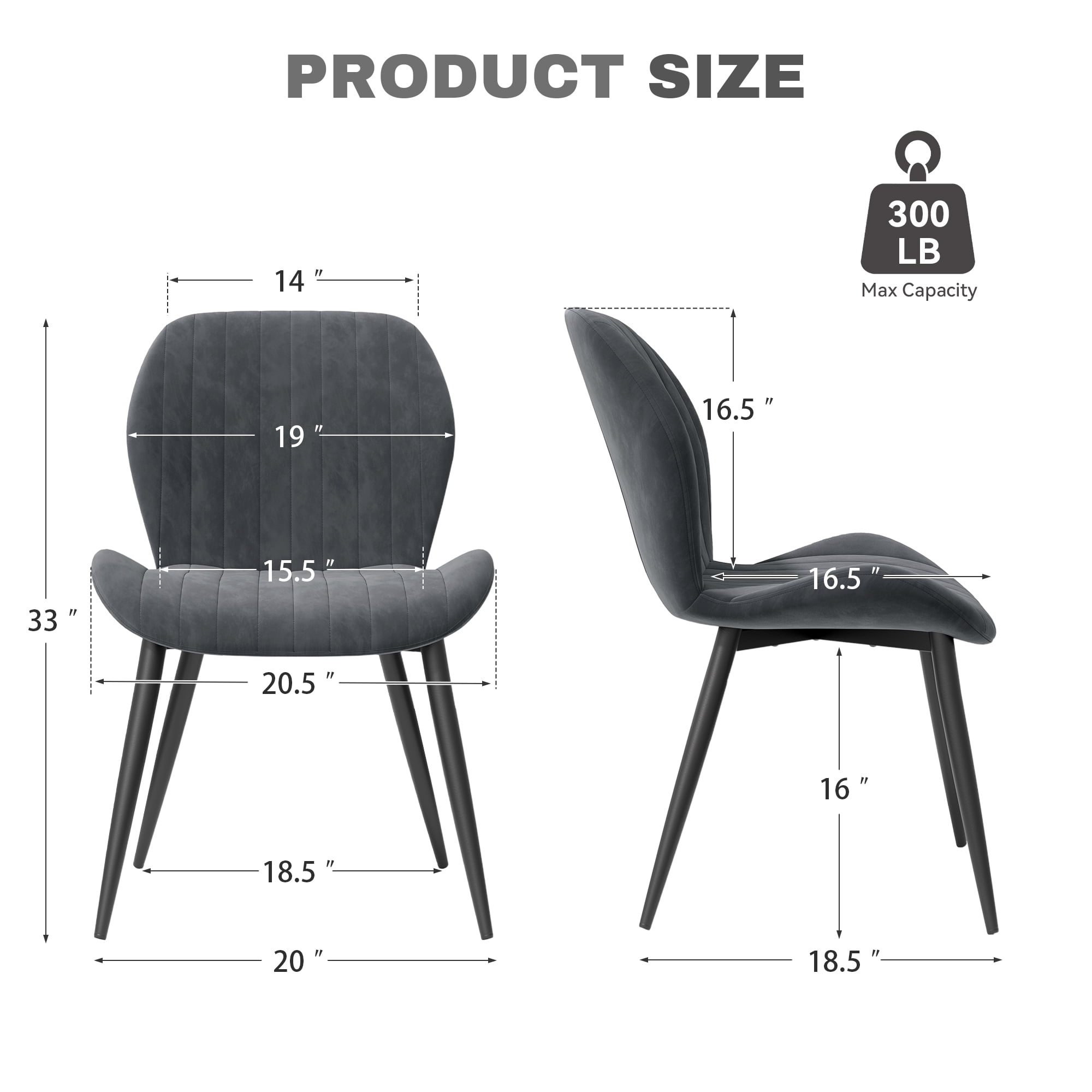 Hawsaiy Modern Velvet Dining Chairs Set of 6,Upholstered Armless Chairs with Metal Legs and Thick Cushions,Dark Gray