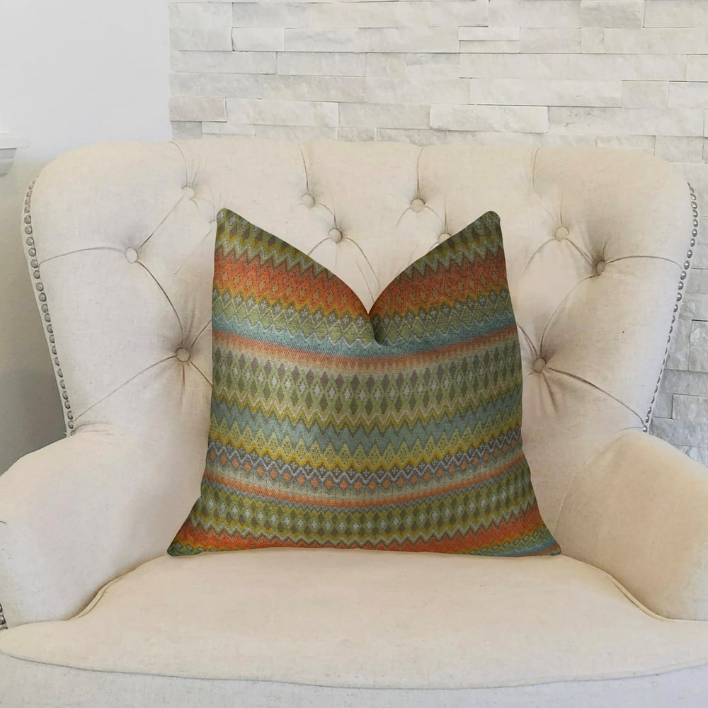 Orange Green and Blue Handmade Luxury Pillow 24in x 24in