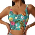 thumbnail image 2 of Haiem Pineapple Pattern Womens Sports Bra - U Neck Padded Low Impact Yoga Bra Workout Crop Top Gym Moisture-Wicking Workout Vest -X-Large, 2 of 9