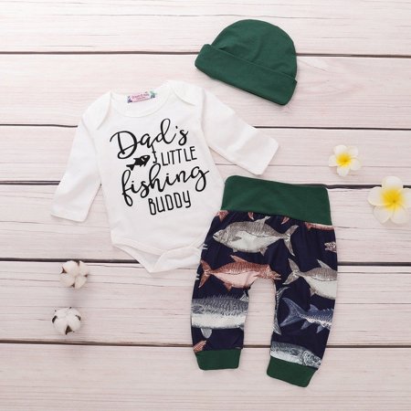 

Cute Newborn Baby Boy Fish Cotton Tops Romper Long Pants Leggings Hat Outfits Clothes
