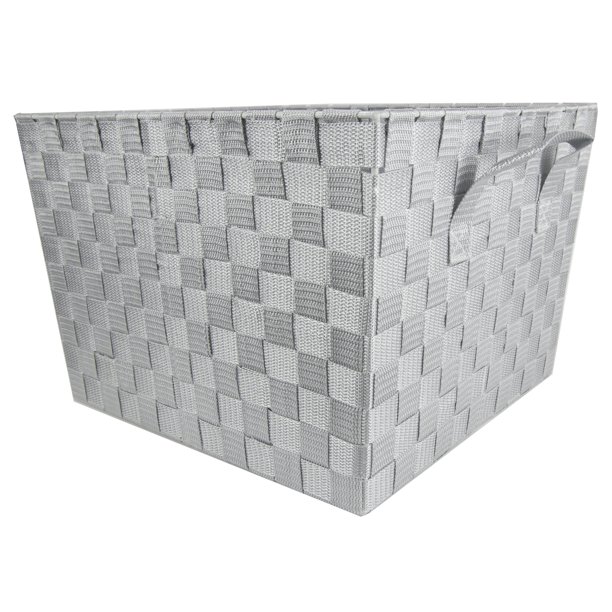 Home Basics XLarge Polyester Woven Strap Open Bin, Cool Grey Walmart