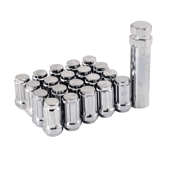 Hex Autoparts (20PCS) 12x1.5 Chrome Spline Tuner Racing Lug Nuts w/Key for Honda Acura Chevy Ford