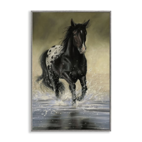 Stupell Industries Splashing Galloping Horse Animals & Insects Painting Gray Framed Art Print Wall Art, 16 x 24