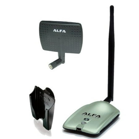 Alfa AWUS036NH 2000mW 2W 802.11g/n High Gain USB Wireless G/N Long-Range WiFi Network Adapter with 5dBi Screw-On Swivel Rubber Antenna and 7dBi Panel Antenna and Suction cup/Clip Window