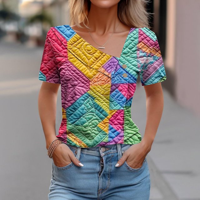 Jienlioq Hauts pour Jeunes Femmes Tendance Col en V Mode Décontractée Manches Courtes Printemps et Été