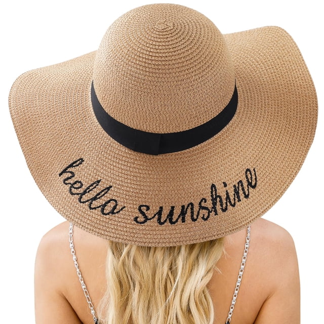 Sombrero de playa trifabricado con ala ancha de paja UPF 50+ para mujer