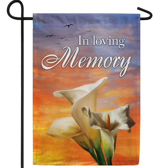 America Forever Garden Flag - In Loving Memory (Lilies), Cemetery Memorial Religious Bereavement Double Sided 12.5" x 18" Decor, Seasonal Yard Outdoor Decorative Flag