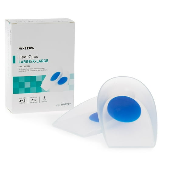 McKesson Heel Cups - Silicone Gel, U-Shaped - Blue, Transparent, Large/XL, 6 Ct