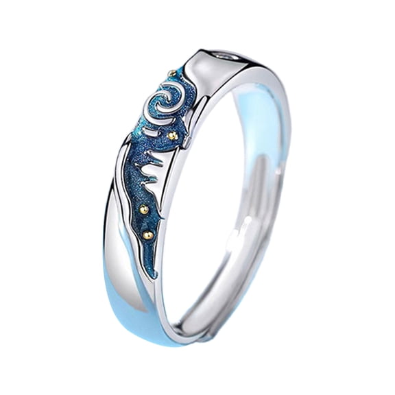 Matching Promise Unique Finger Van-Gogh Starry-Sky Couple Engagement Friendship Jewelry for Women Men
