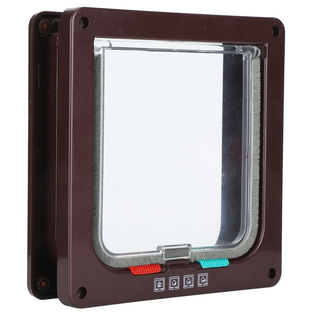 Porte Rabattable pour Chat, 4 Modes de Commutation Porte Rabattable Étanche en Plastique Transparent pour Maison pour Intérieur et Extérieur Blanc, Marron