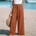 thumbnail image 7 of Womens Casual Wide Leg Pants High Waisted Adjustable Tie Knot Flowy Trousers Lounge Beach Palazzo Pants for Women Light Brown S, 7 of 7