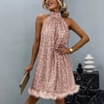 thumbnail image 4 of Women's Fashion Solid Color Sequin Sleeveless Halter Neck Cocktail Party Dress - High-Quality Sparkling Material, Slim Fit for Wedding/Club Occasions, 4 of 8
