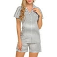 thumbnail image 2 of Vedolay Womens Pajamas Set Soft Button Short Sleeve Top and Shorts Stripe Set,Gray XL, 2 of 5