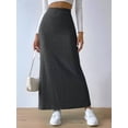 thumbnail image 6 of Female'S Solid High Waist Split Side Skirt Casual Knitted Maxi Skirts Comfy Bodycon Dress Dark Gray XL, 6 of 9