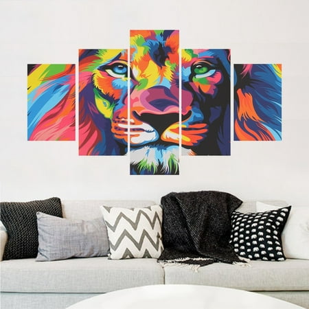 Animal Oil Painting - My.Way 5PCS Modern Art Oil Paintings Animal Lion Canvas Print Unframed Pictures Home Wall Sticker Decor