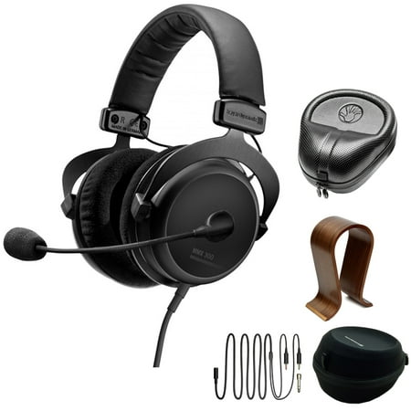 BeyerDynamic MMX 300 PC Gaming Digital Headset with Microphone 2nd Generation 32 Ohms (718300) with Slappa HardBody PRO Full Sized Headphone Case Black & Universal Wood Headphone