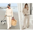 thumbnail image 4 of Women's 2 Piece Outfits Long Sleeve Knit Sweater Set Top Lounge Wide Leg Pants Sets Tracksuits Spring and Autumn, 4 of 7