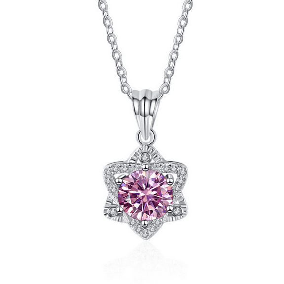 Star Moissanite Pendant Necklaces for Women 1CT D Color VVS1 Yellow/Blue/Pink Diamond Necklaces, Jewelry Gifts for Wife Mom with Certificate