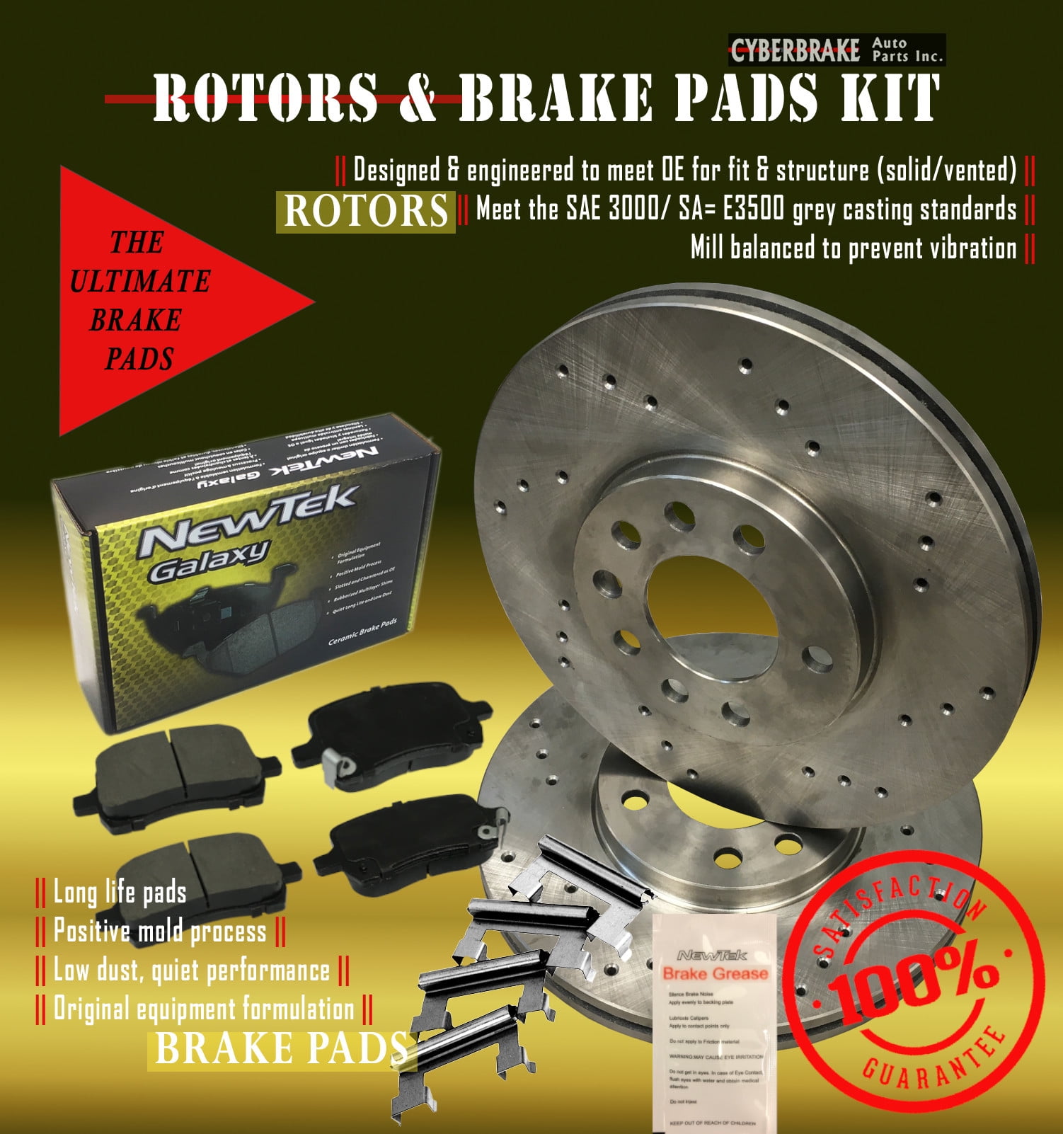 DK1140-1 Front Brake Rotors and Ceramic Pads and Hardware Set Kit 
