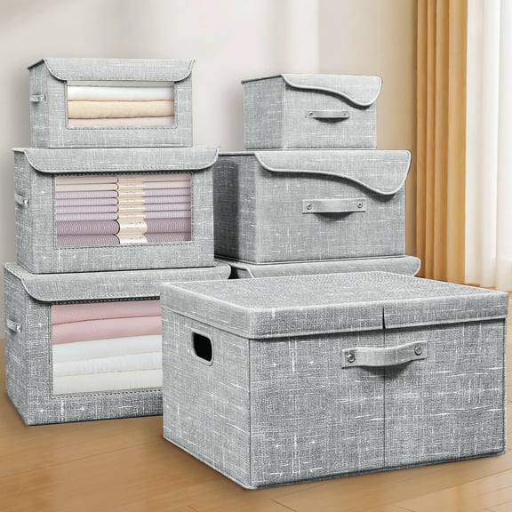 FoldableStorage Box, Storage Bins with Lids, Closet Storage Containers, Storage Basket with Lid, Storage Organizer Bins, Decorative Boxes Keepsake, Large Storage Bins, Gray