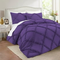 D.N.G. BEDDINGS 1 Piece Luxurious Diamond Ruffle Comforter Super Soft, All Season Pintuck 800 Thread Count, 100% Egyptian Cotton, Twin/Twin XL Size Purple Color