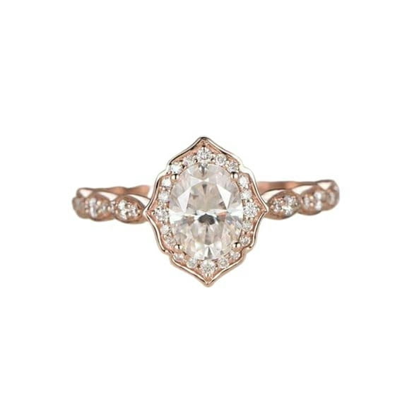 HeartsAndYou 1.5ct Oval Cut Moissanite Engagement Ring for Women Halo Vintage Inspired Women 18k Rose Gold Over Silver
