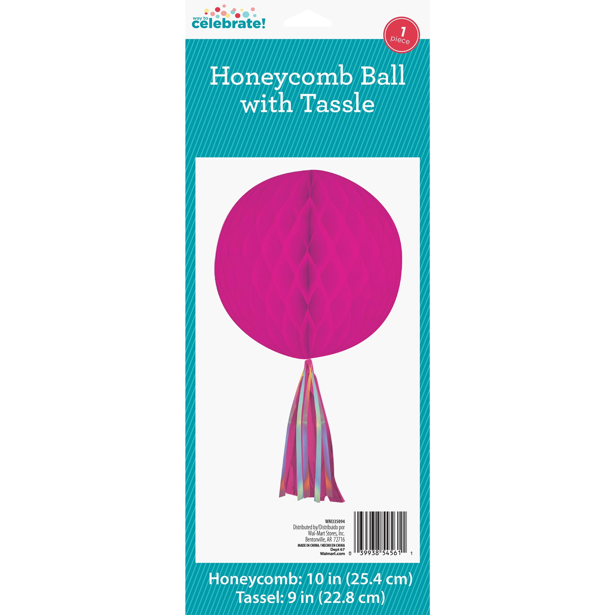Pink Honeycomb Ball Hanging Decoration with Fringe Tassel  10" x 9" by Way to Celebrate