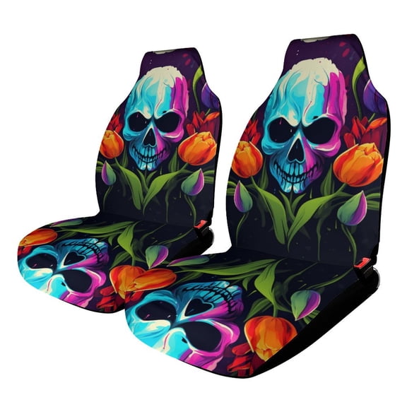 Halloween Colored Skull Car Seat Covers,Universal Auto Front Seats Protector Fits for Car,SUV Sedan,Truck