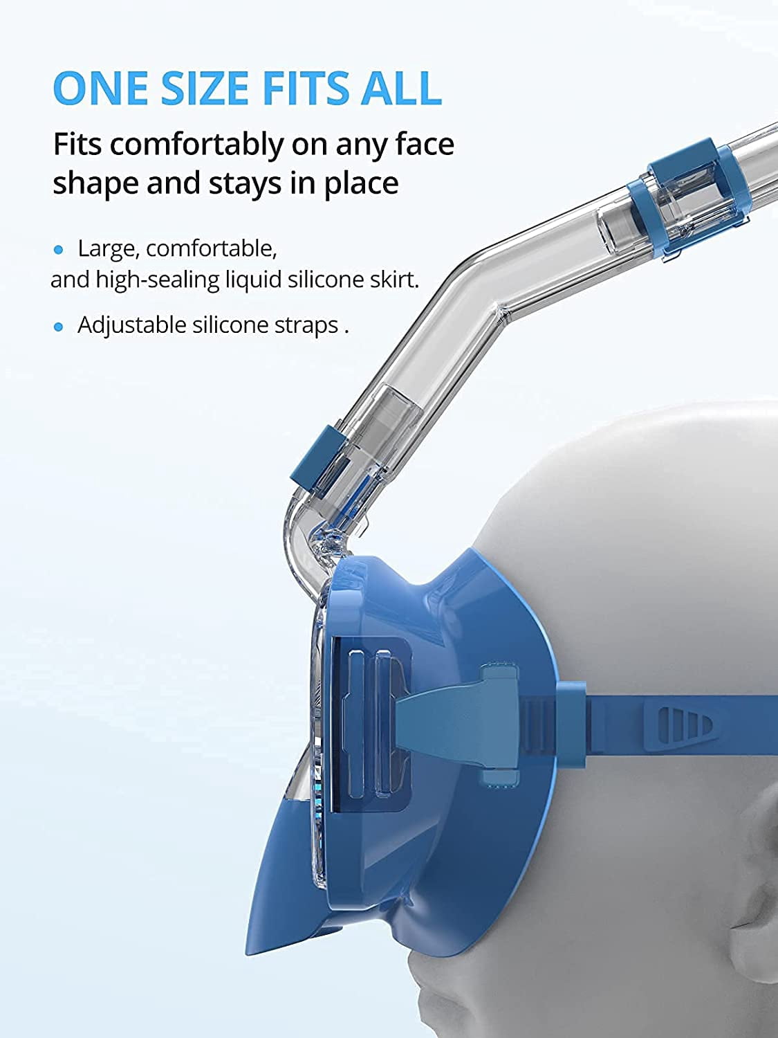 AKASO Snorkel Mask Broad View Anti-Fog Anti-Leak for Adults and Younger (Light Blue)