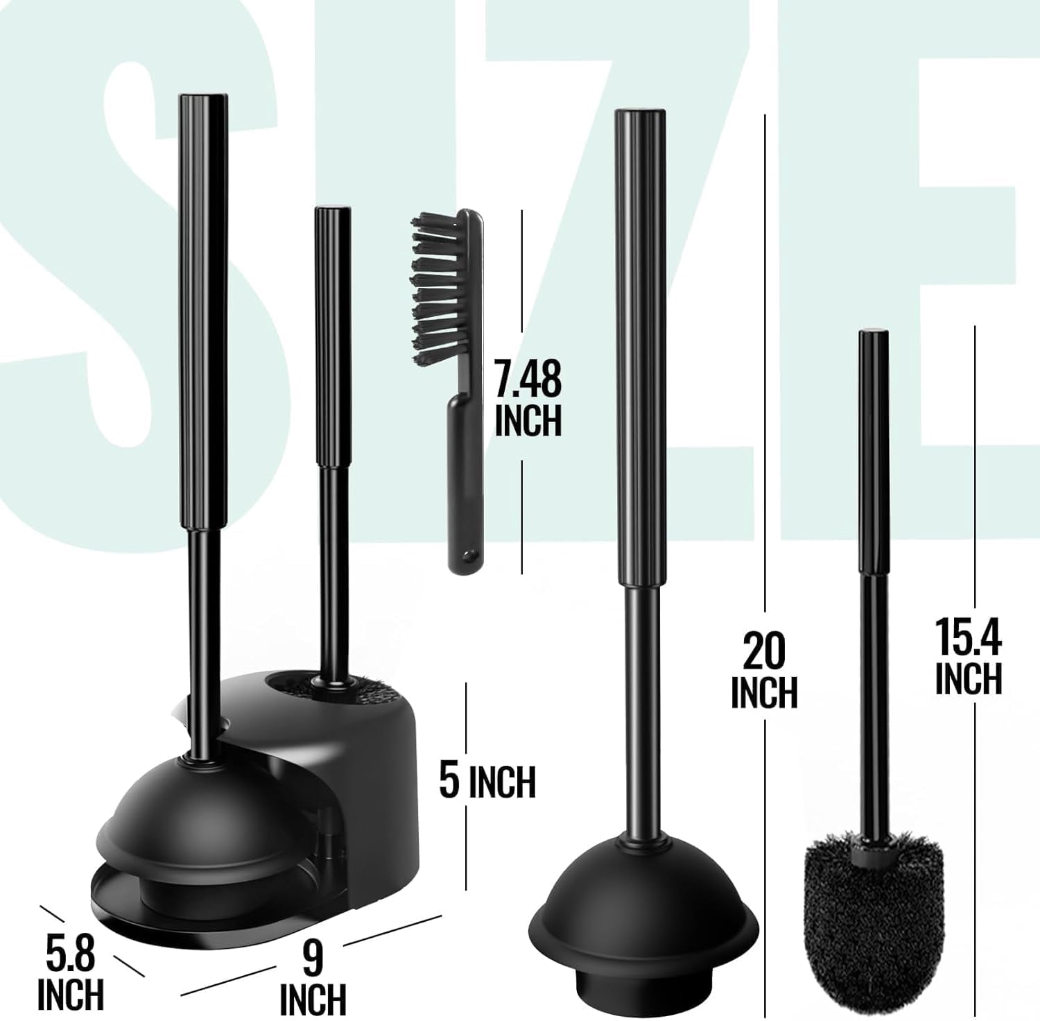 2 Pack 4 In 1 Toilet Brush And Plunger Set With Crevice Cleaning  Extra Long Handle Plungers For Bathroom Accessories Holder Black