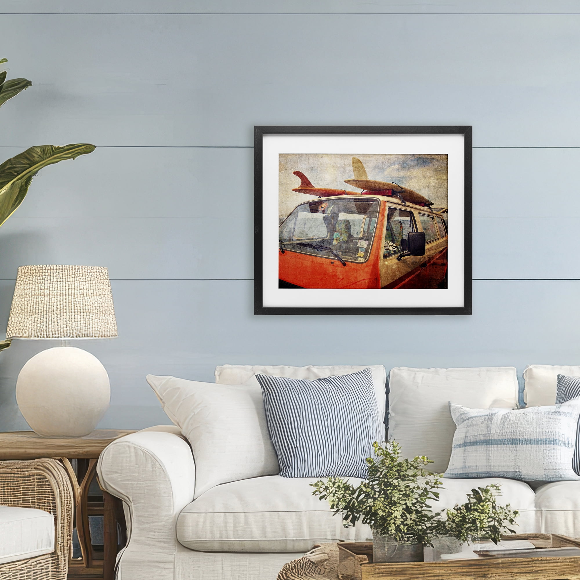 Stupell Industries Surf Bus Vintage Distressed Black Framed Print Under Glass, design by Grotto Studios