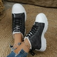 thumbnail image 3 of Denim Platform Mid Calf Winter Combat Boots for Women Casual Fleece Lined Fashion Sneakers Snow Ankle Booties Black Size 9, 3 of 8