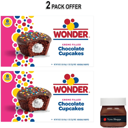 Wonder Crème Filled Chocolate Cupcakes, Individually Wrapped Cupcakes, 8 Count