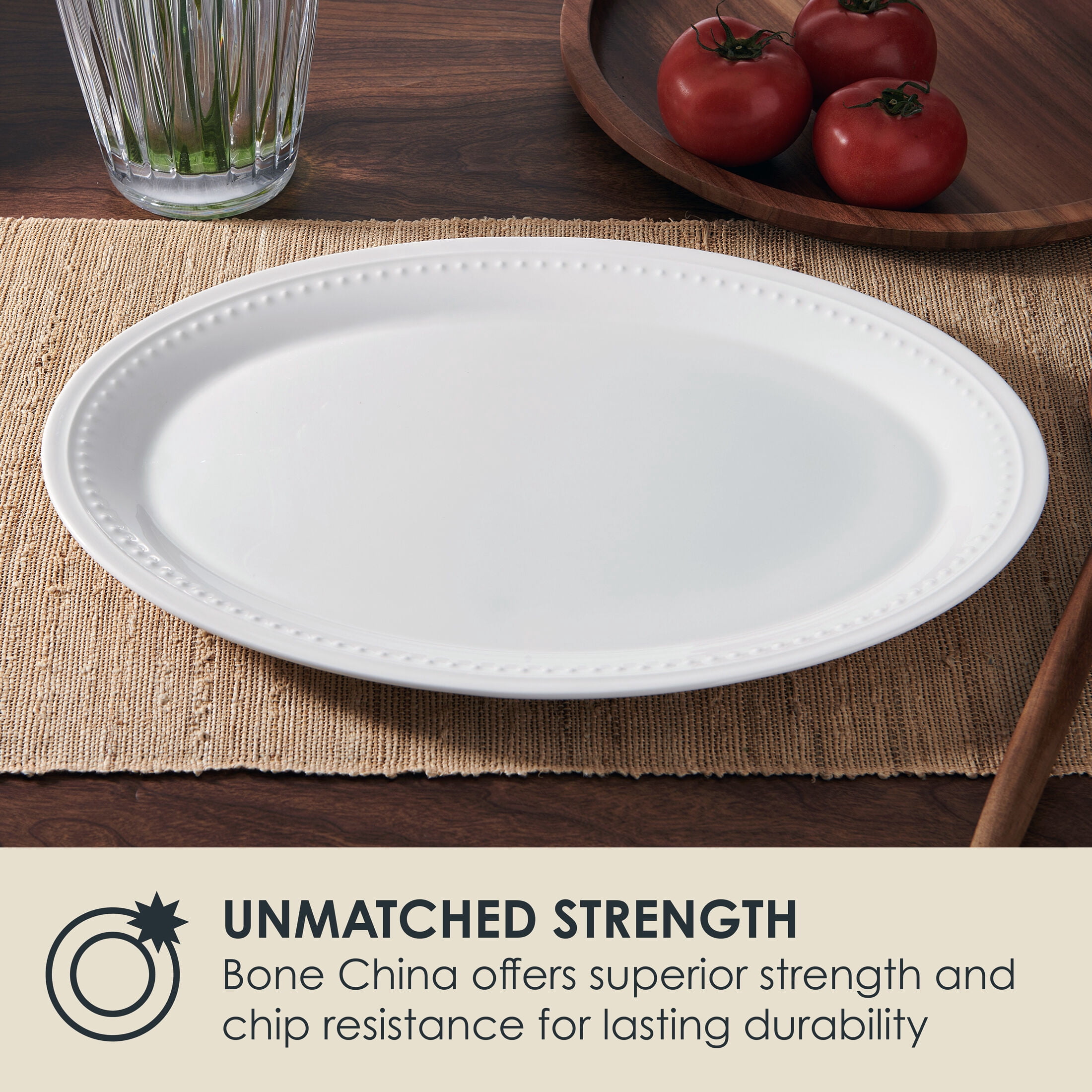 Fitz and Floyd 16-inch Nevaeh White Bone China Classic Bead Oval Serving Platter