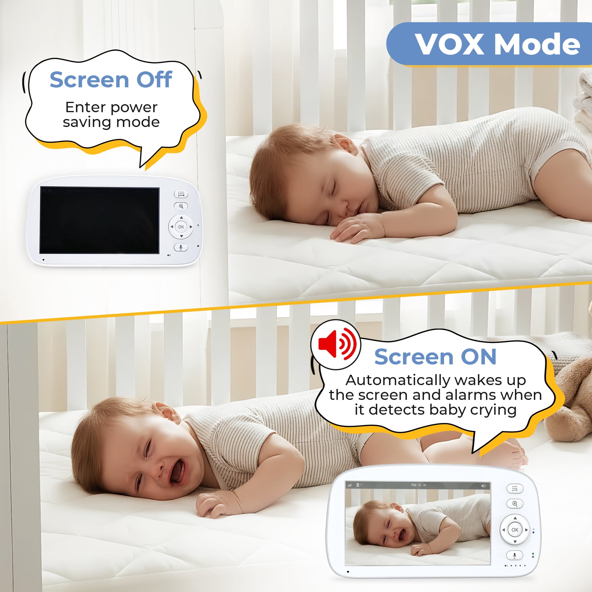 Baby Monitor, HDJ 5" Video Baby Monitor with Camera, No WiFi, 1000 ft Long Range, Night Vision, Two-Way Audio, VOX Mode, Temperature Monitoring