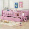 thumbnail image 3 of Bellemave Twin Size Bed with Guardrail and Storage, Wood Platform Bed Frame with 2 Drawers, Twin Daybed Frame with Fence for Bedroom,Guest Room (Pink), 3 of 8