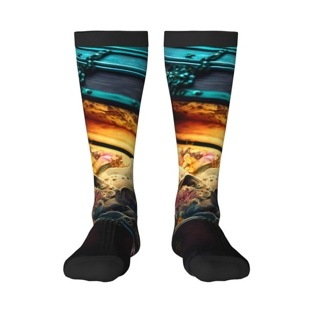 Fotbe Underwater Treasure Chest Calcetas Divertidas Estampadas para Hombre y Mujer, Calcetas de Algodón hasta la Rodilla para Caminar, Correr, Enfermería y Embarazo